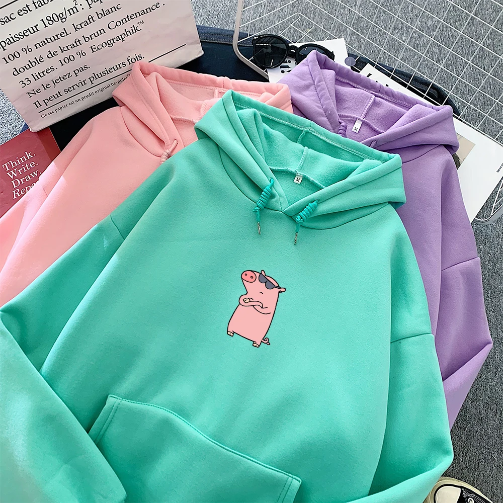 Kpop Sweatshirts Kawaii Hoodie Harajuku Pink Sweatshirt-women Vintage Cool Funny Pig Autumn Womens Thick Sweetshirt Suit Hoodies