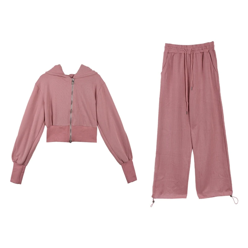 Женский короткий костюм с капюшоном повседневный укороченный свитер длинными