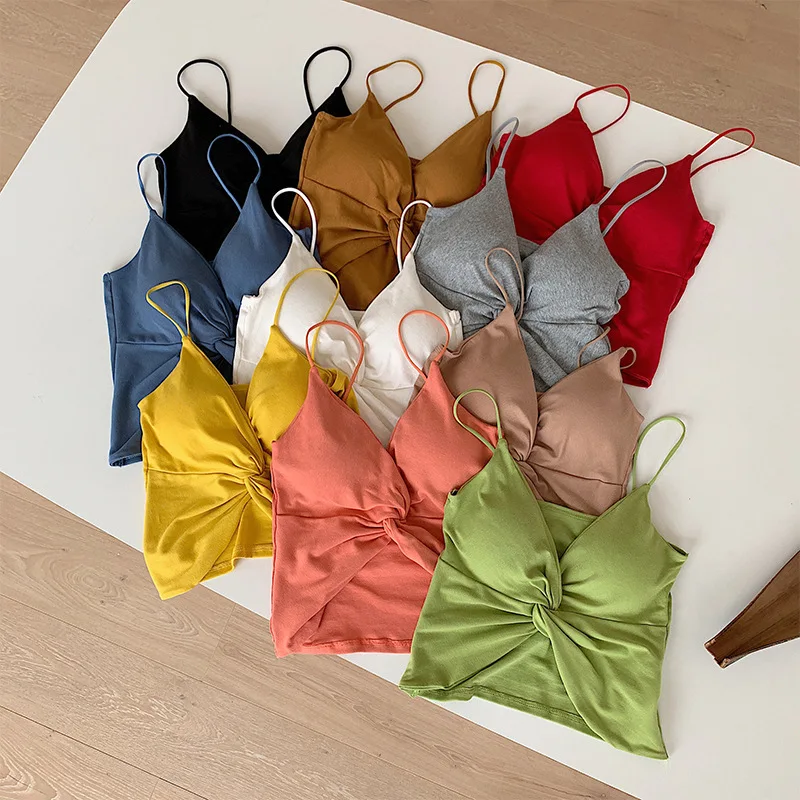 

SALSPOR Women Sling Camisoles V-Neck Cross Solid Top Seamless Sexy Wireless Padded Bra All-Match Outside Bra