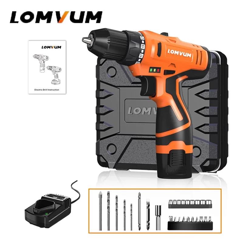 12 PC 1 Battery LOMVUM 2 скоростная электрическая дрель Водонепроницаемая перезаряжаемая электрическая отвертка многофункциональные электроинструменты Мини аккумуляторная дрель - Цвет: 12 PC 1 Battery