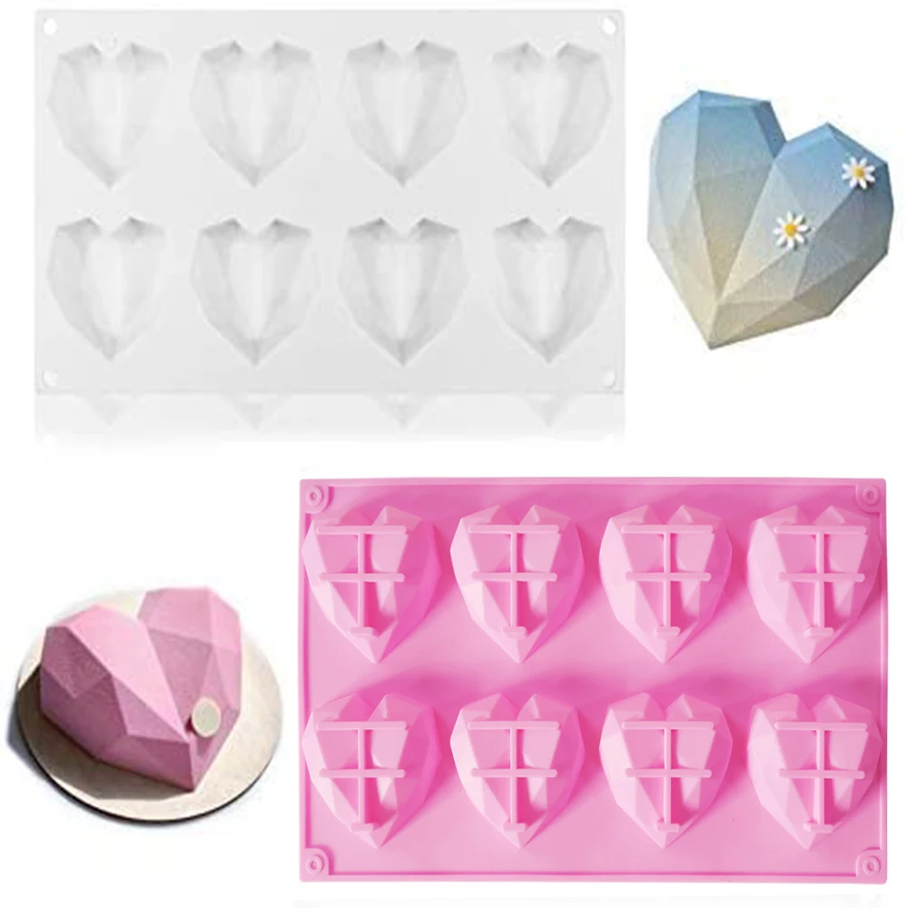 

8 Cavity Diamond Love Silicone Mold Mousse Cake Mould,Pastry Cake Decorating Tools Mold For Baking,Molds For Candles Soap Making