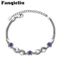 fanqieliu 8 purple crystal charm bracelets 925 sterling silver chain link bracelet for women lobster clasp bracelets fql20170