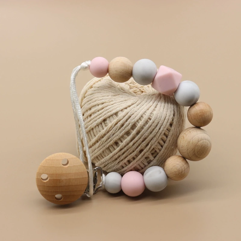 

1 Set Baby Pacifier Clip Chain Dummy Holder Bracelet Teething Soother Toy Infants Wooden Rattle Teether Newborn Shower Gifts