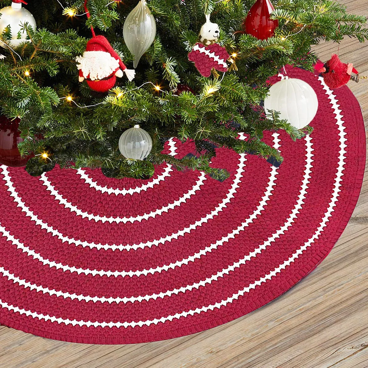 Christmas Tree Skirts 48 Inch Rustic Large Striped Knit Xmas Mats for Party Home Decoration XMAS Gift |