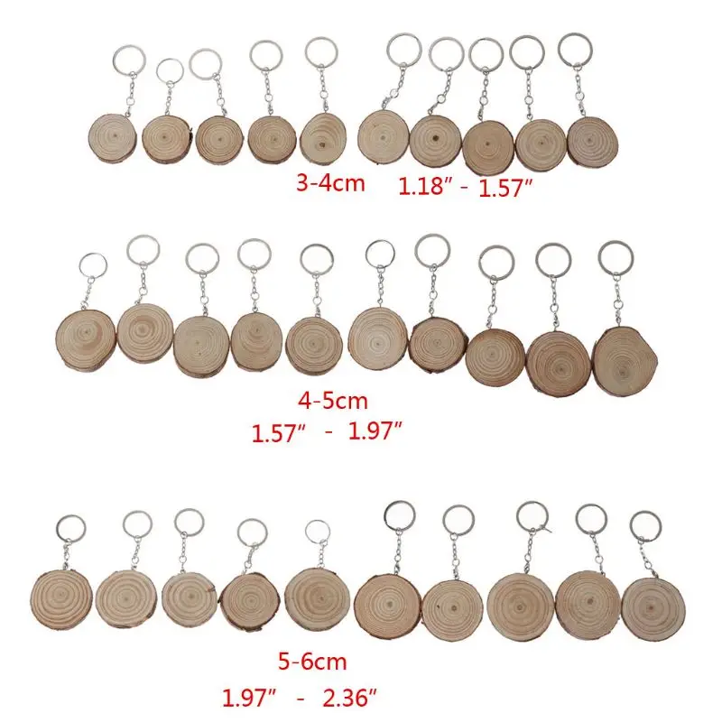 

10Pcs Unfinished Natural Wood Slices Keychain Wooden Blank Hand-Painted Pendant DIY Keyring Car Bag Charm Jewelry Making