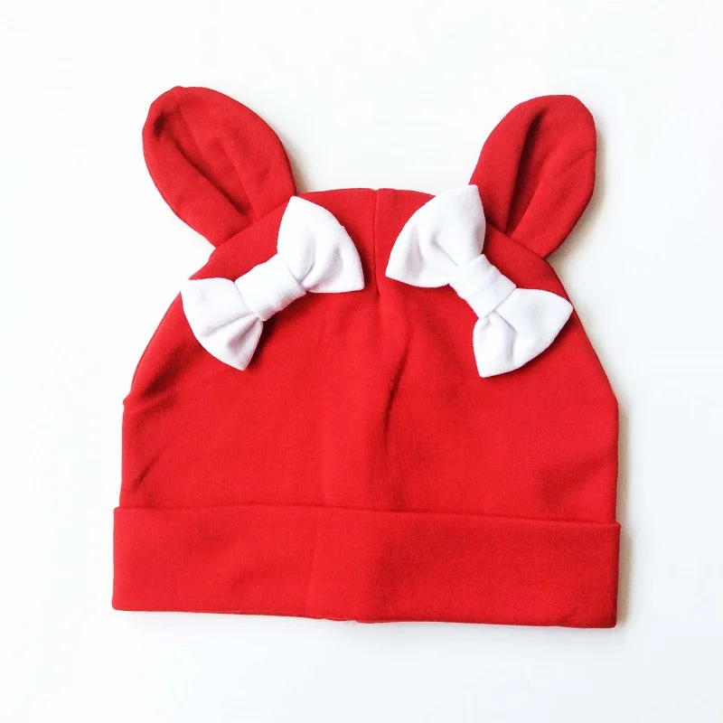 red white bow Шапка для маленьких девочек, шапка с заячьими ушами для девочек, хлопковая детская шапка с бантом, детские шапки для малышей, милые детские шапки с рисунками - Цвет: red white bow