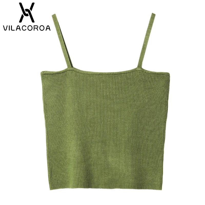 

Women Basic Green Knitting Camis Casual Vest Sling Backless Skinny Crop Top Sexy Tube Top Camisoles Female Tank Top Clothes