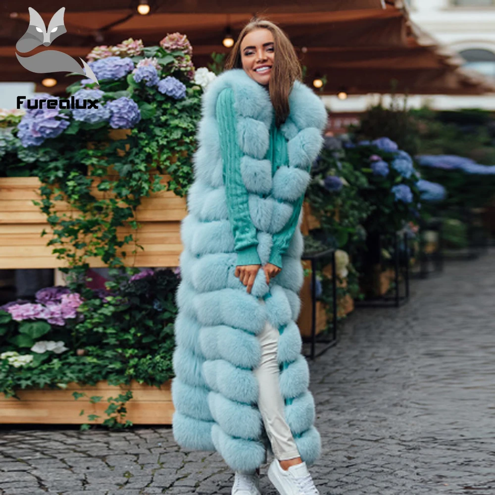 Женский меховой жилет Длинная зимняя куртка из натурального Лисьего меха модная