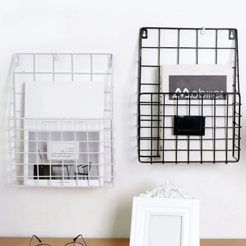 Metal Decorative Storage Basket DIY Iron Grid Flower Pot Hanging Shelf Wall Art Mounted Frame Mesh Display Rack Home Decoration | Дом и сад