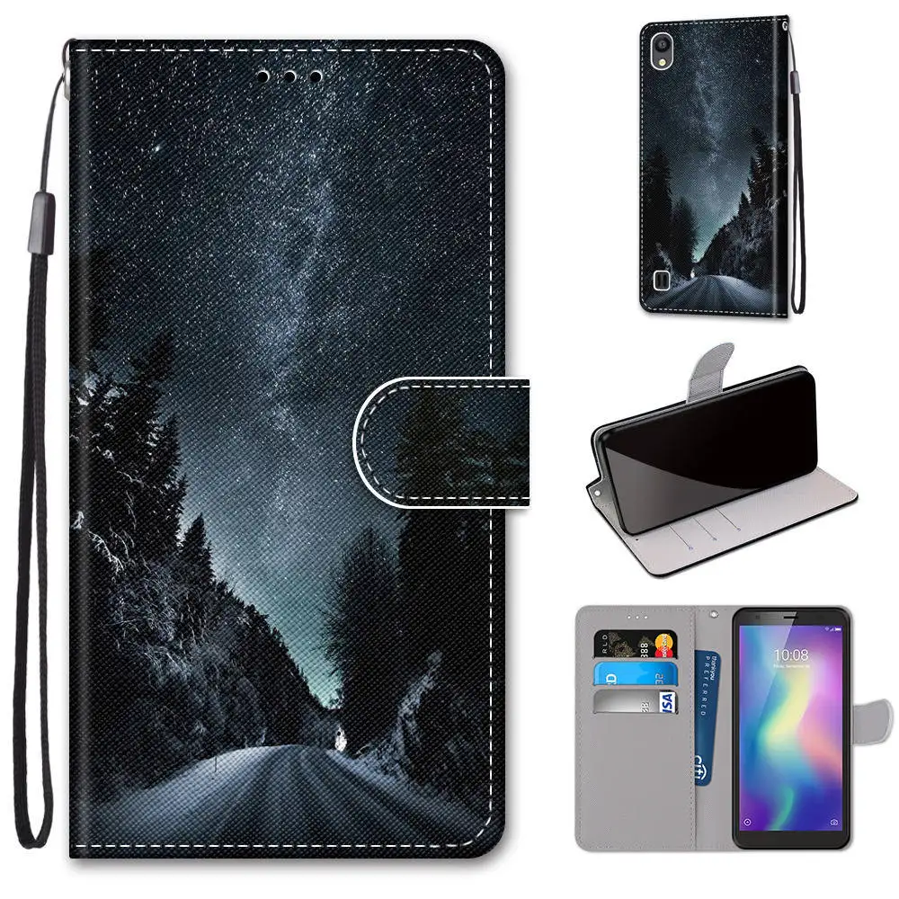 Раскрашенный чехол из искусственной кожи для ZTE Blade A5 2019 книжка с подставкой и