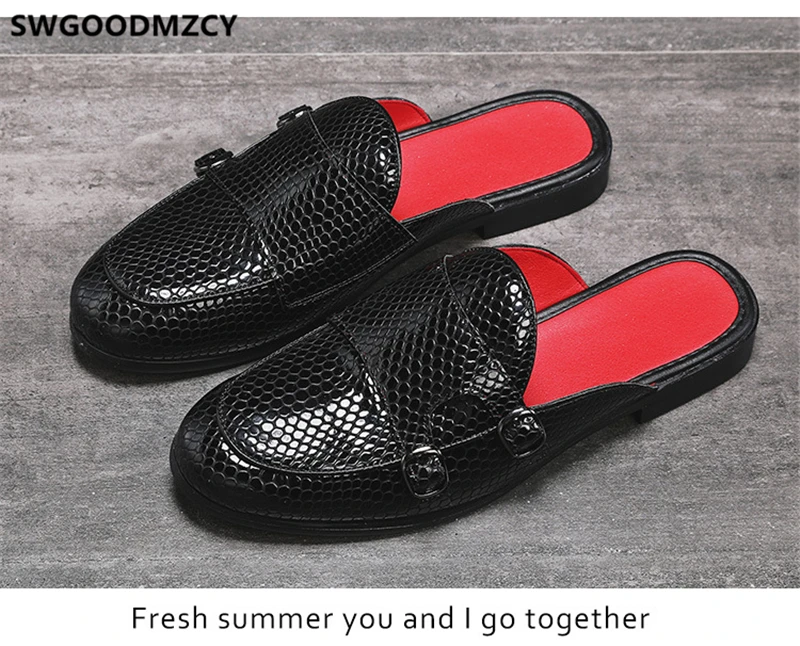 double monk strap shoes men leather half shoes for men mule masculino Coiffeur men half shoes zapatos de hombre casuales cuero