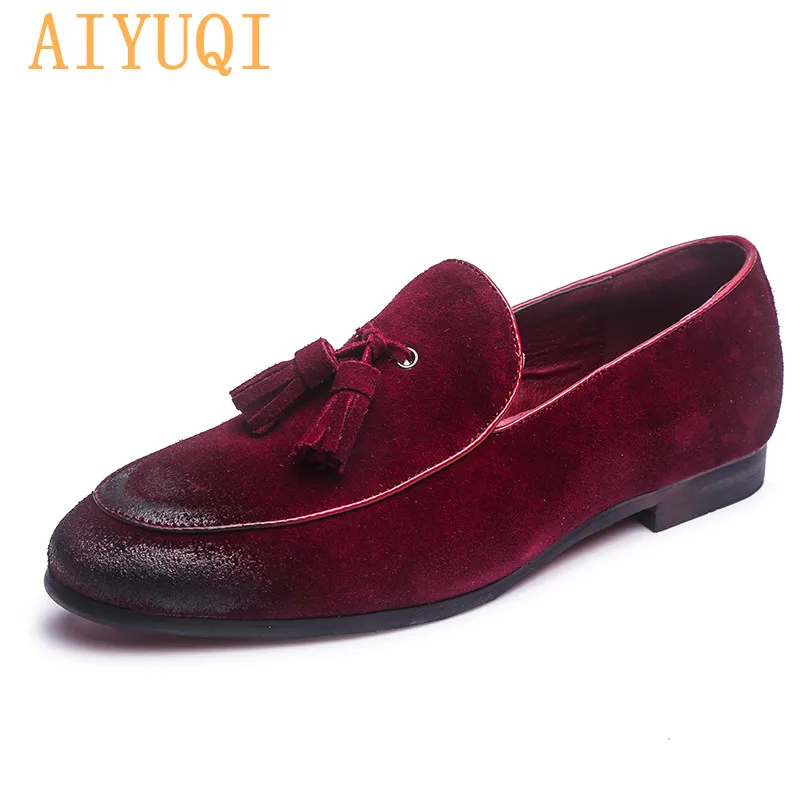 

AIYUQI Men's Loafers Shoes Real Leather Spring New Large Size 37-48 Peas Shoes Male Retro Tassel Trendy Shoes Men