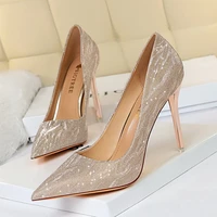 european beauty shoes stiletto high heels shallow mouth pointed sequins sexy slim nightclub single shoes wedding shoes