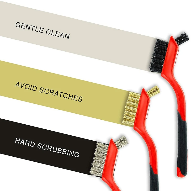 

6 PCS Wire Brush Set-Brass/Nylon/Stainless Steel Bristles Cleaning Brush with Soft Comfortable Handle for Rust, Dirt