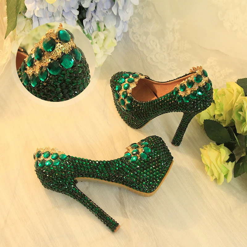 Зеленая женская свадебная обувь Туфли-лодочки на высоких каблуках 12 см
