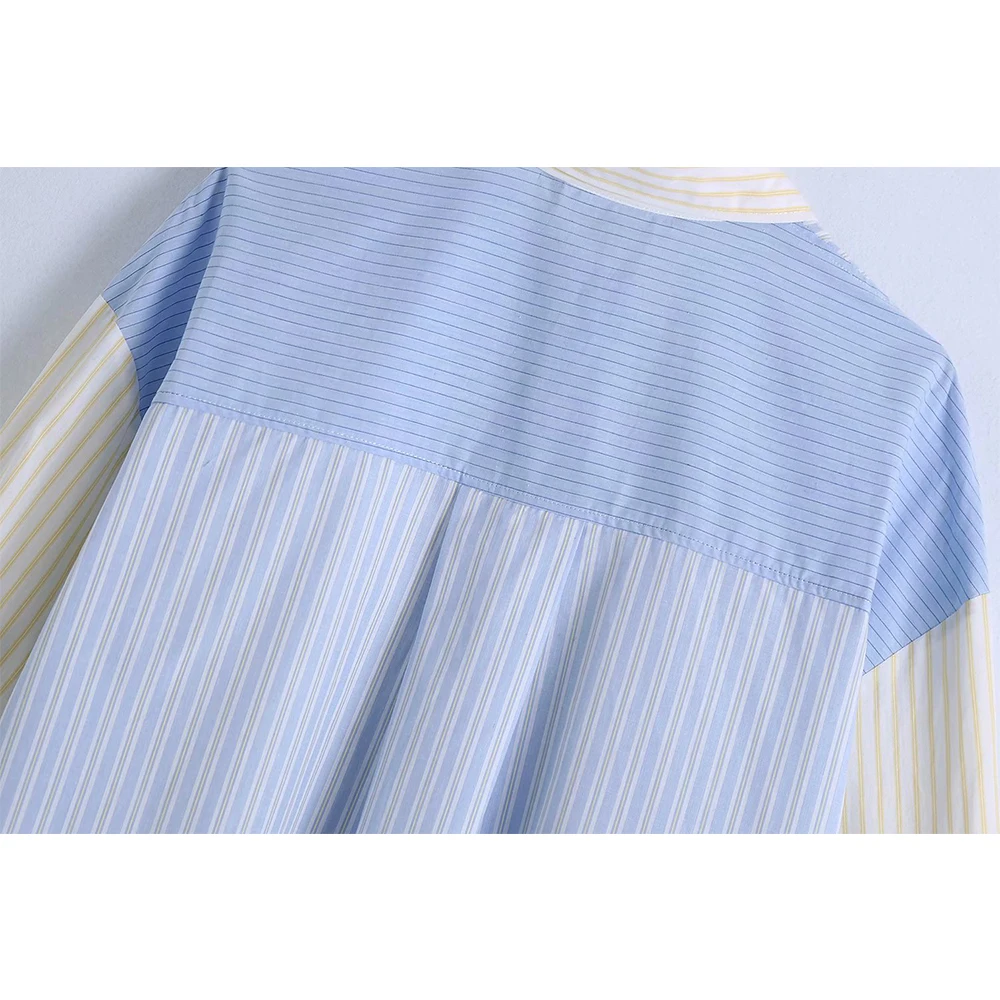 

2021 New Women Shirt Striped Patchwork Long Sleeves Elegant Fashion Chic Lady Woman Shirt Tops