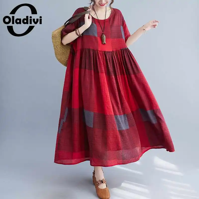 

Oladivi Oversized Women Clothing Fashion Plaid Summer Holiday Beach Dress Ladies Maxi Long Boho Dresses Tunics Bohemian Vestidio