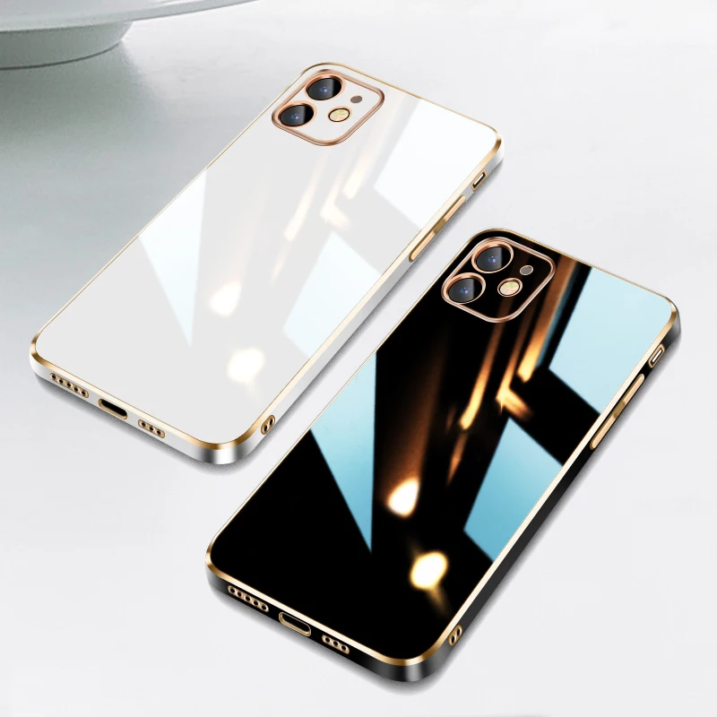 

Luxury 6D Plating Square Frame Soft Silicone Case on for iPhone 11 12 13 Pro Max Mini XR X XS 7 8 Plus SE 2022 Bling Phone Cover