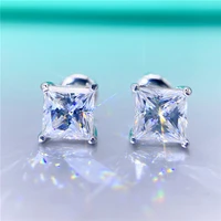 real 100 super white princess square d color moissanite earrings for women 925 sterling silver screwback fine jewlery wholesale