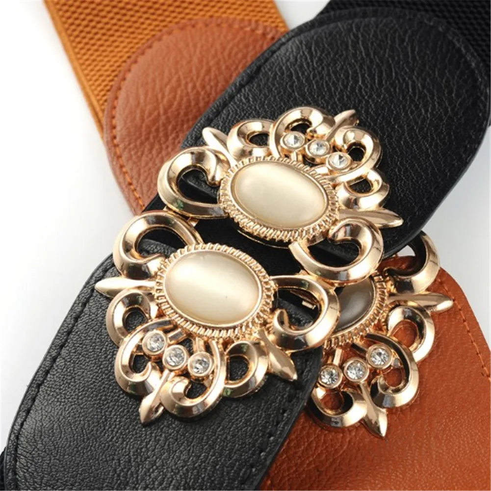 Женский широкий пояс из искусственной кожи с драгоценными камнями винтажный