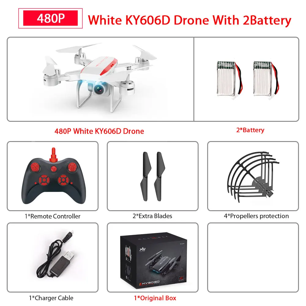 White 480P 2B KY606D Дрон с FPV wifi 480P 1080P 4K HD Двойная камера или без камеры Квадрокоптер 20 минут время полета мини Дрон VS SG106 E58 Дрон - Цвет: White 480P 2B