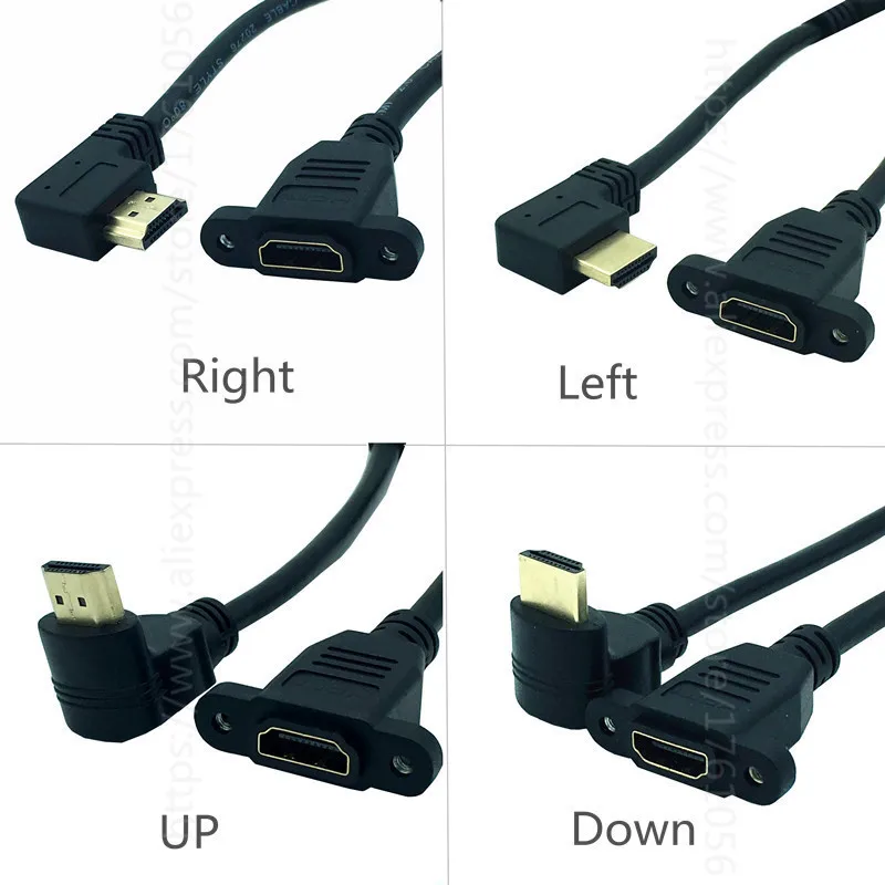 HDMI 2,0 кабель с г-образным штекером справа налево вверх вниз HDMI v2.0 мужчин и женщин Панельное крепление w/винт 4K* 2k 60Hz HD удлинитель 15 см