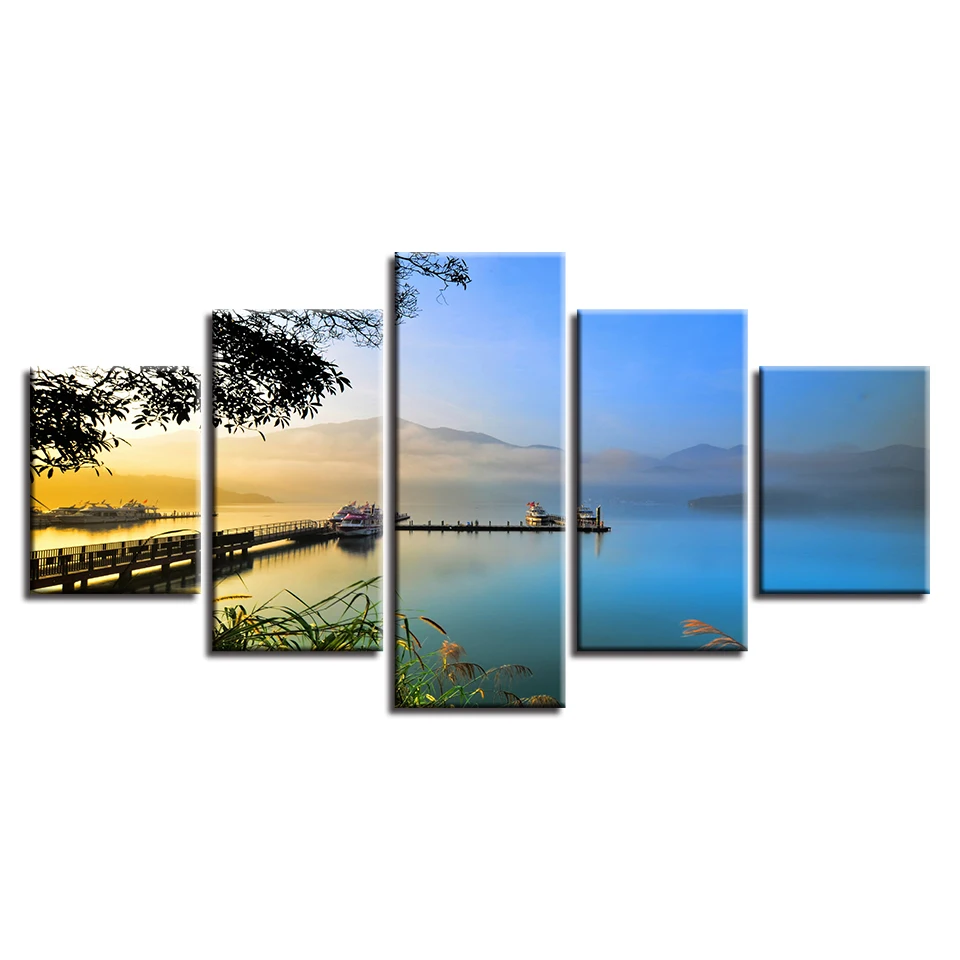 Рамка фото принты Wall Art 5 шт. мост горный Sunrise природный пейзаж живопись холст