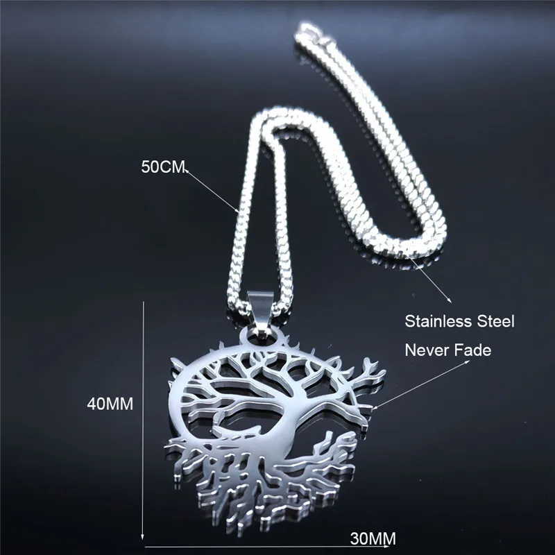 

Witchcraft Moon Tree of Life Stainless Steel Statement Necklace Silver Color Necklaces Pendants Women Jewelry kolye N3087