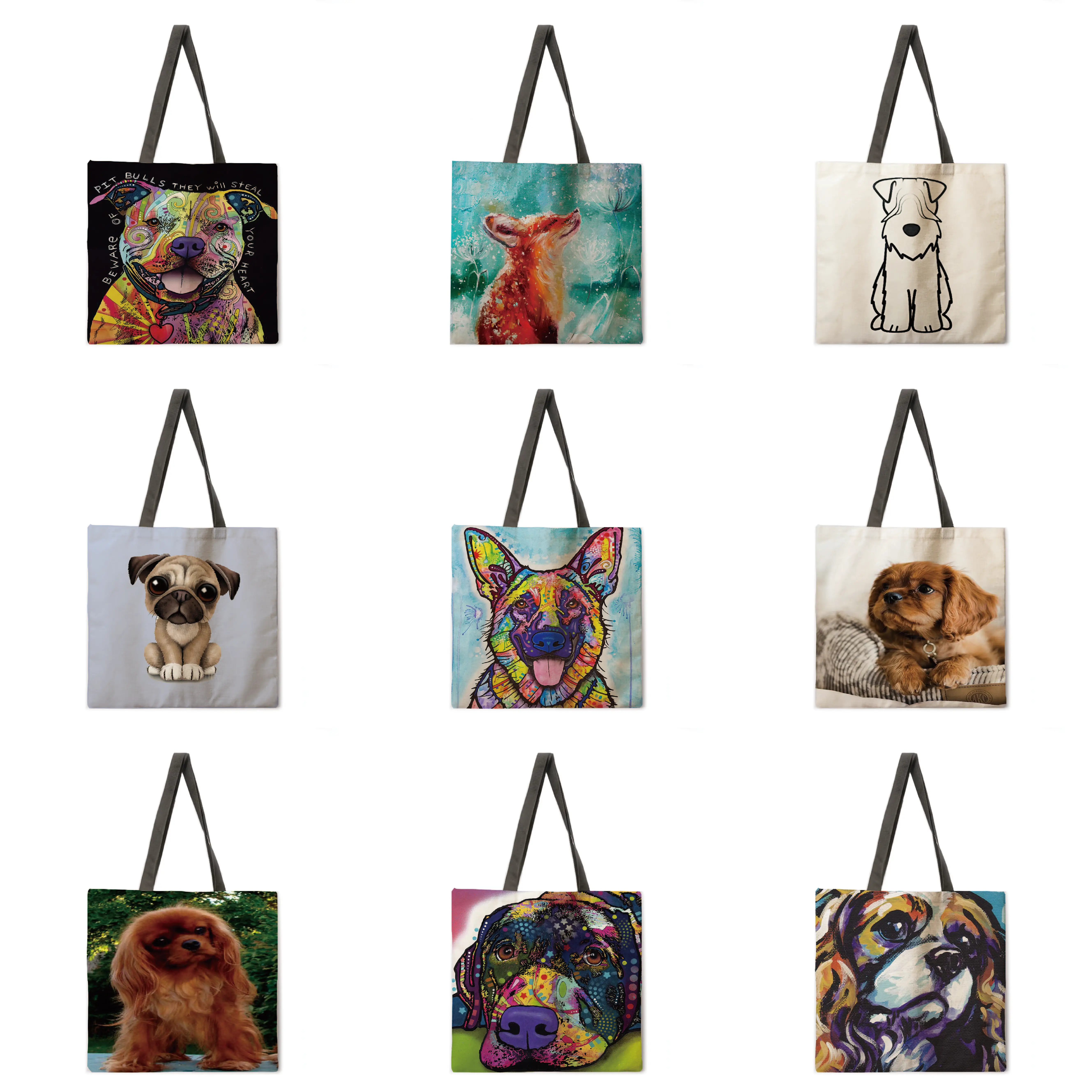 Сумка тоут с принтом собаки и маслом сумка на плечо из льняной ткани повседневная