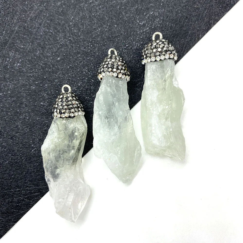 

Natural Stone Shaped White Crystal Pendant for DIY Jewelry Making Necklace Bracelet Accessories Charm Size 15x45-20x55mm
