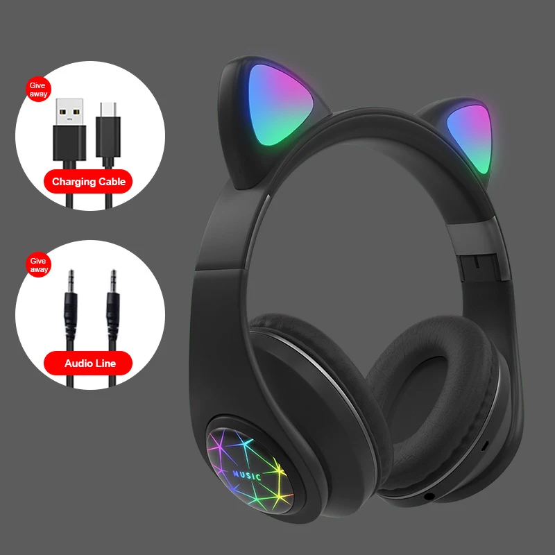 Беспроводные наушники с кошачьими ушками Bluetooth 2020 разъемом 5 0 мм|Наушники и