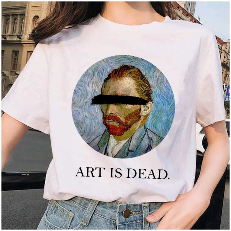 Van gogh женская футболка с рисунком кота, Рисунок маслом, решетка, принт, новая милая женская футболка, Повседневная футболка Harajuku, забавная футболка ulzzang grunge