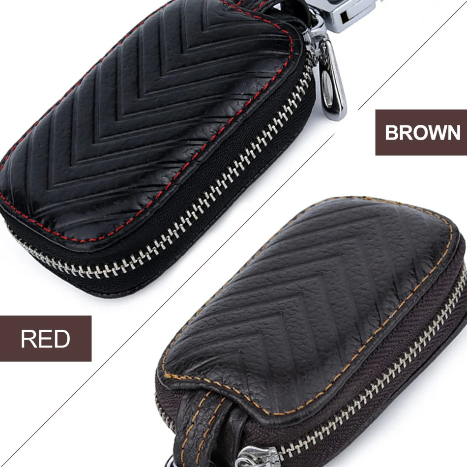 

Fashion Geometric Style Leather Key Wallet Multi-function Key Case for Car Guaranteed Cowhide Unisex Key Holder Ring Holder