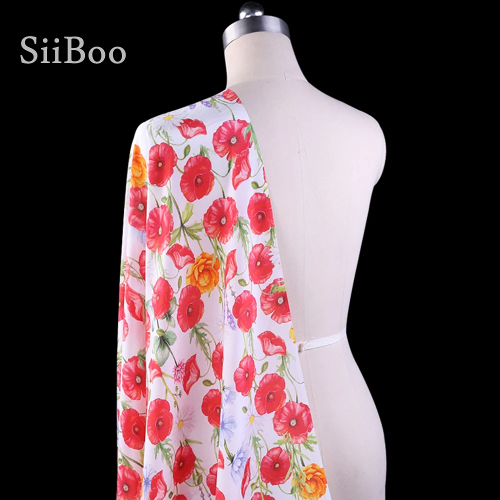 Элегантная красная Цветочная печать 100% Шелковая крепдешиновая ткань одежда для