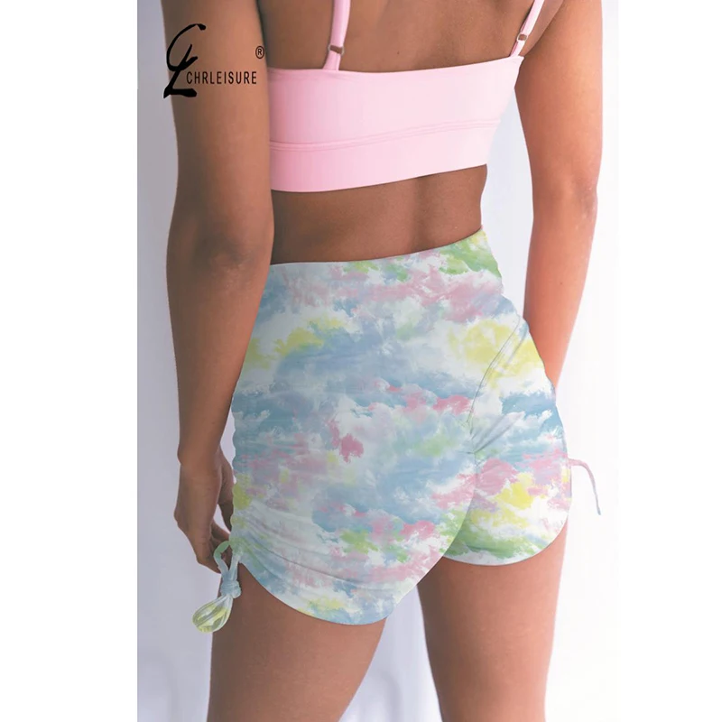 

Женские шорты для тренировок CHRLEISURE, пикантные дышащие пляжные шорты с завышенной талией и принтом красителей, для лета