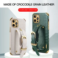 luxury crocodile skin leather wristband ring holder soft phone case for iphone 13 11 12 mini pro x xr xs max 7 8 6 plus se cover