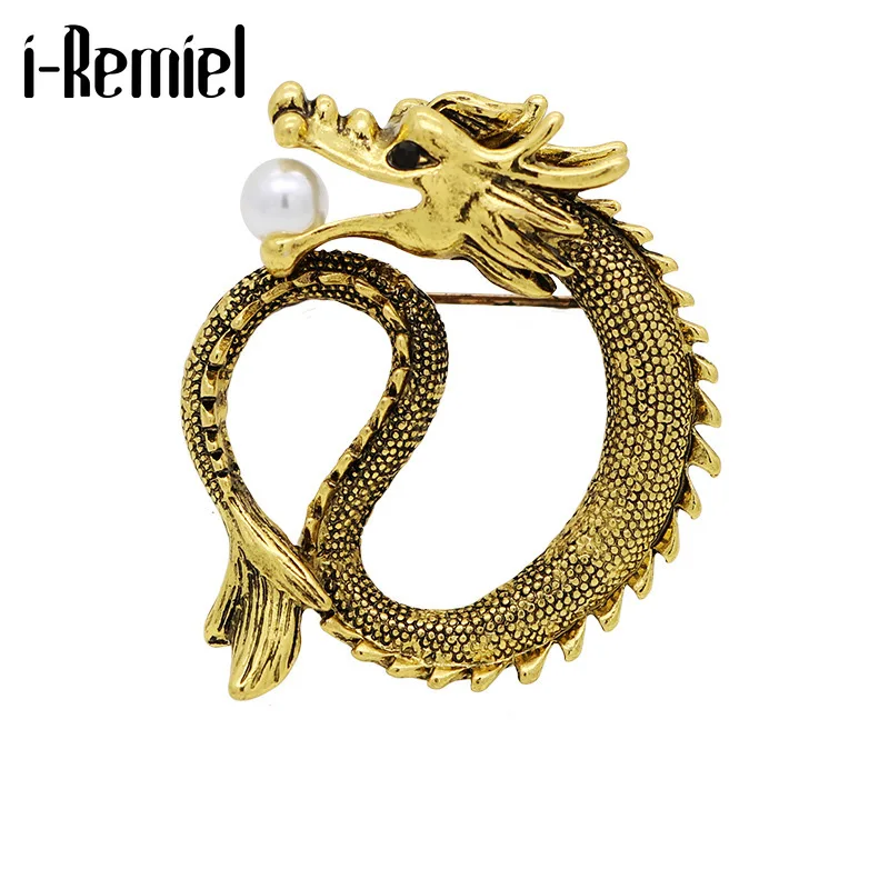 I-Remiel роскошная винтажная жемчужная бижутерия сплав дракон тотем брошь Мужская