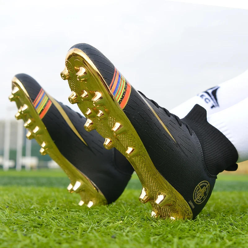 Gold plated bottom Boys Soccer Shoes High Top Kids Football Boots Men Breathable Cleats Antiskid Chaussure | Спорт и развлечения
