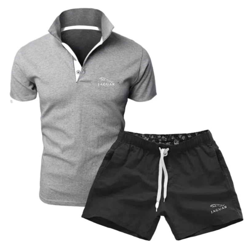 

2021 new men's sports suit short-sleeved polo shirt and pants men's business lapel fashion casual slim breathable letter shirt