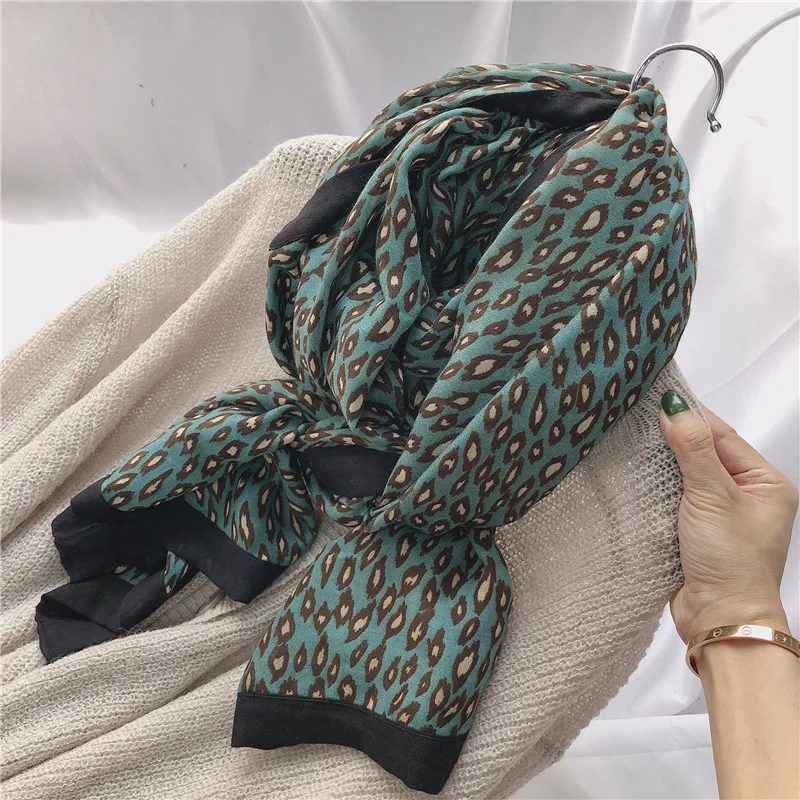 Шарф женский с голубым леопардовым принтом роскошный брендовый модный длинный