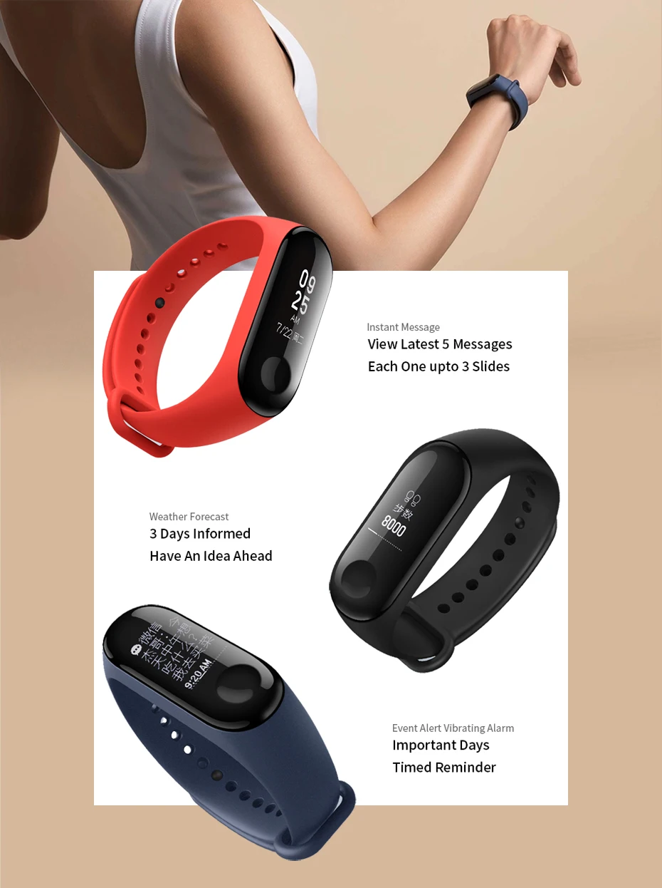Origina Xiaomi mi band 3 глобальная версия фитнес-браслет трекер пульсометр mi band 3 Смарт-браслет для Android IOS