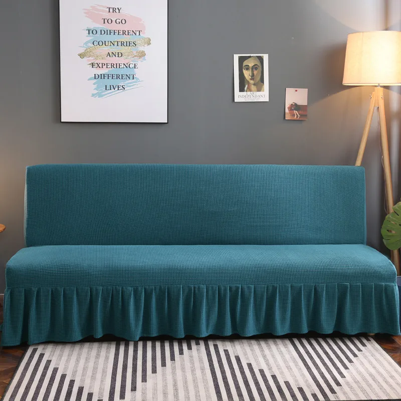 

New Arrival Sofa Cover with Skirt Solid Color European Couch Elastic Sofa Cover Stretch for Living Room Armless Slipcover