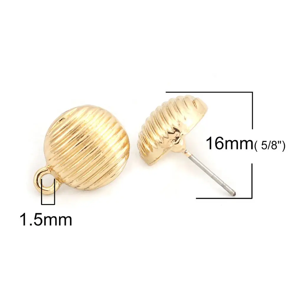 Серьги-гвоздики из сплава цинка DoreenBeads круглые серьги в золотую полоску 2 шт. |