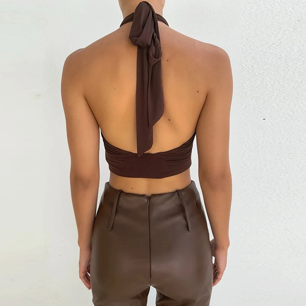 

Summer Women's Sexy Flower Print Cross Halter Backless Club Crop Tops Streetwear Casual Short Tank Top Female 2021