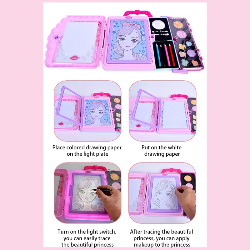 

Makeup Box Painting Toy With Lights Drawing Copy Pad Board Makeup Toy For Princess Girl
