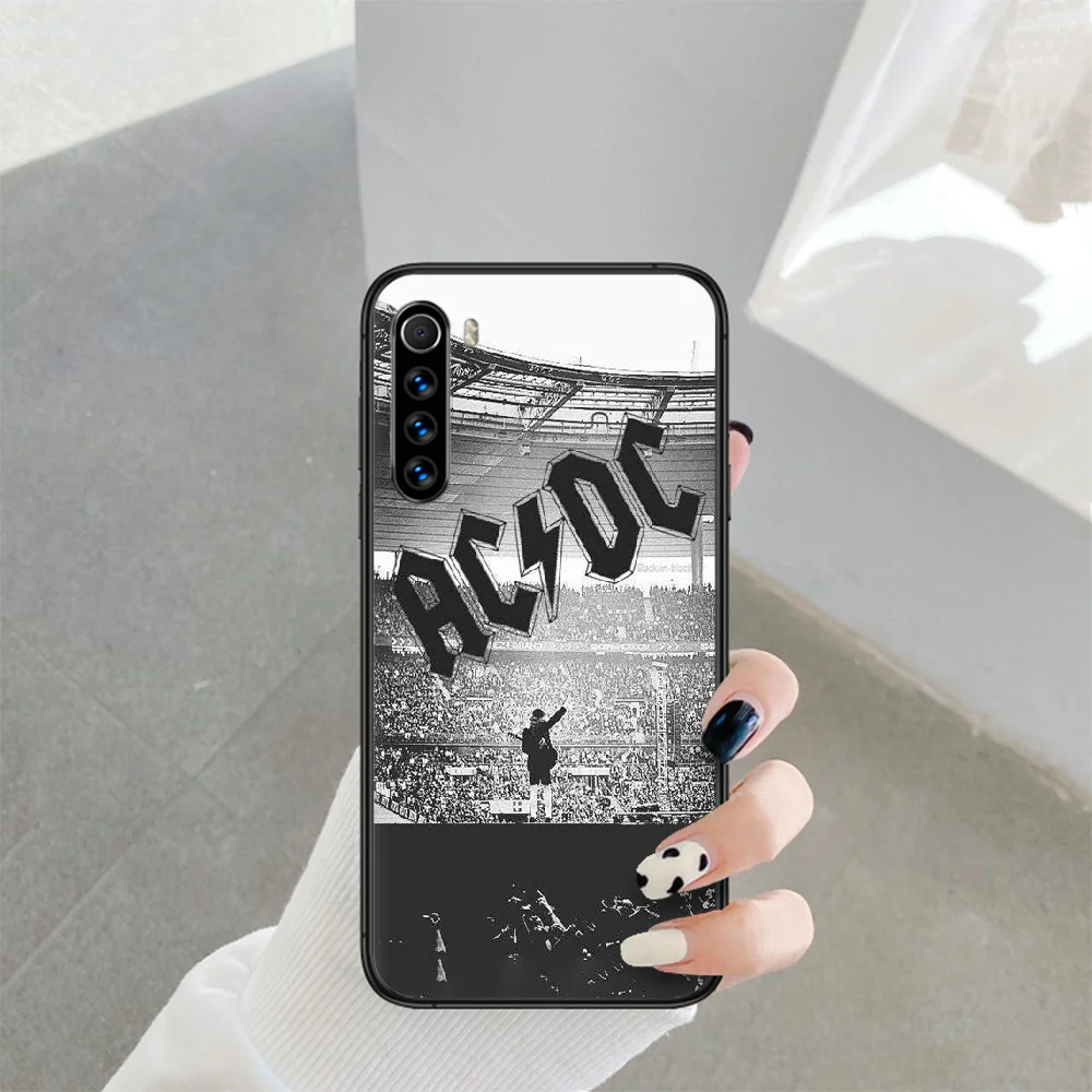 

AC DC band Phone Case For Xiaomi Redmi Note 7 8 8T 9 9S 4X 7 7A 9A K30 Pro Ultra black Prime Silicone Waterproof Fashion Shell