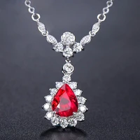 black angel water drop shaped luxury rubilite 925 silver pendant necklace for women ruby wedding fashion jewelry christmas gift