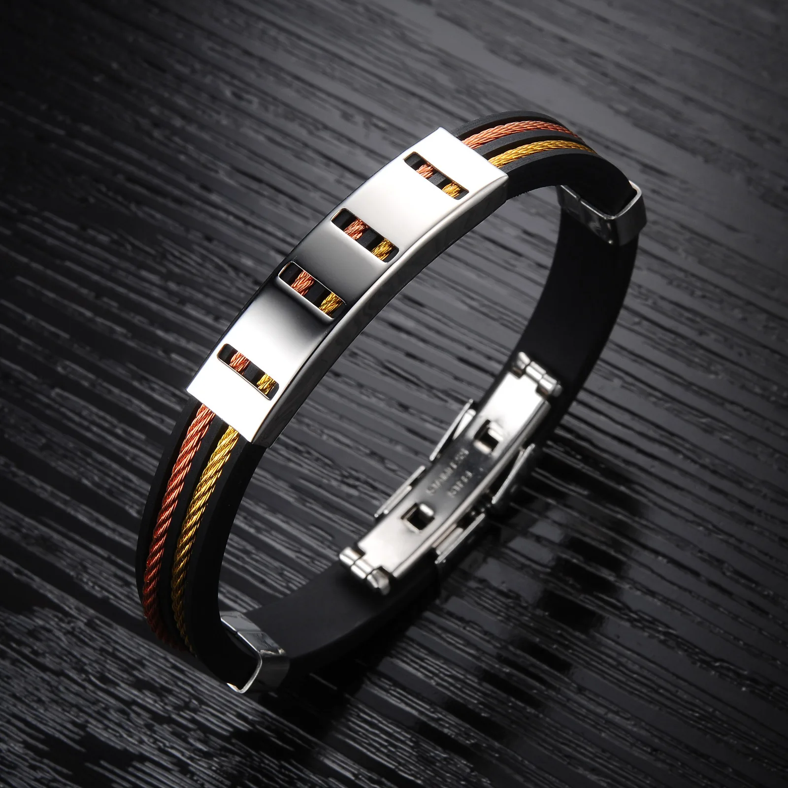 

Custom signature accessories Fashion personality Rock trend All-match Titanium steel Simplicity Men's silicone bracelet gift