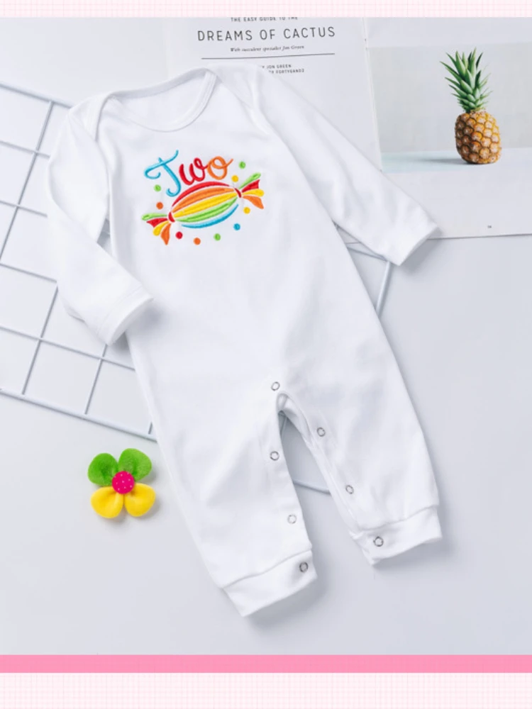 

Spring and Autumn New Baby Boys and Girls Cartoon White Long Sleeve One-piece Clothes Newborn Cotton Breathable Birthday Romper