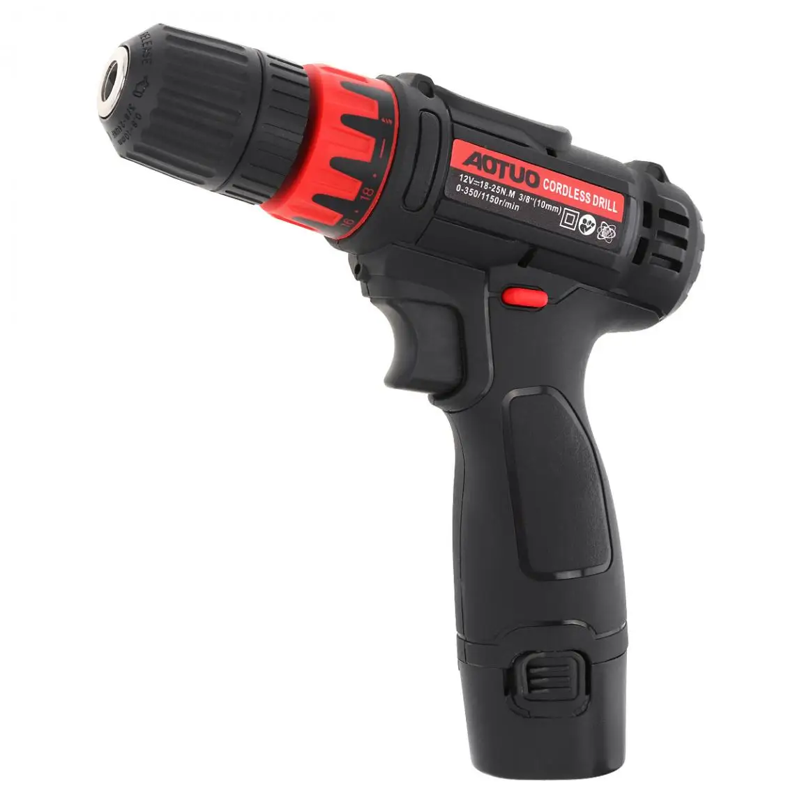 AOTUO AC 100-240 V Беспроводная 12V Бытовая литиевая электрическая дрель с переключателем вращения и крутящим моментом для обработки винтов/штамповки
